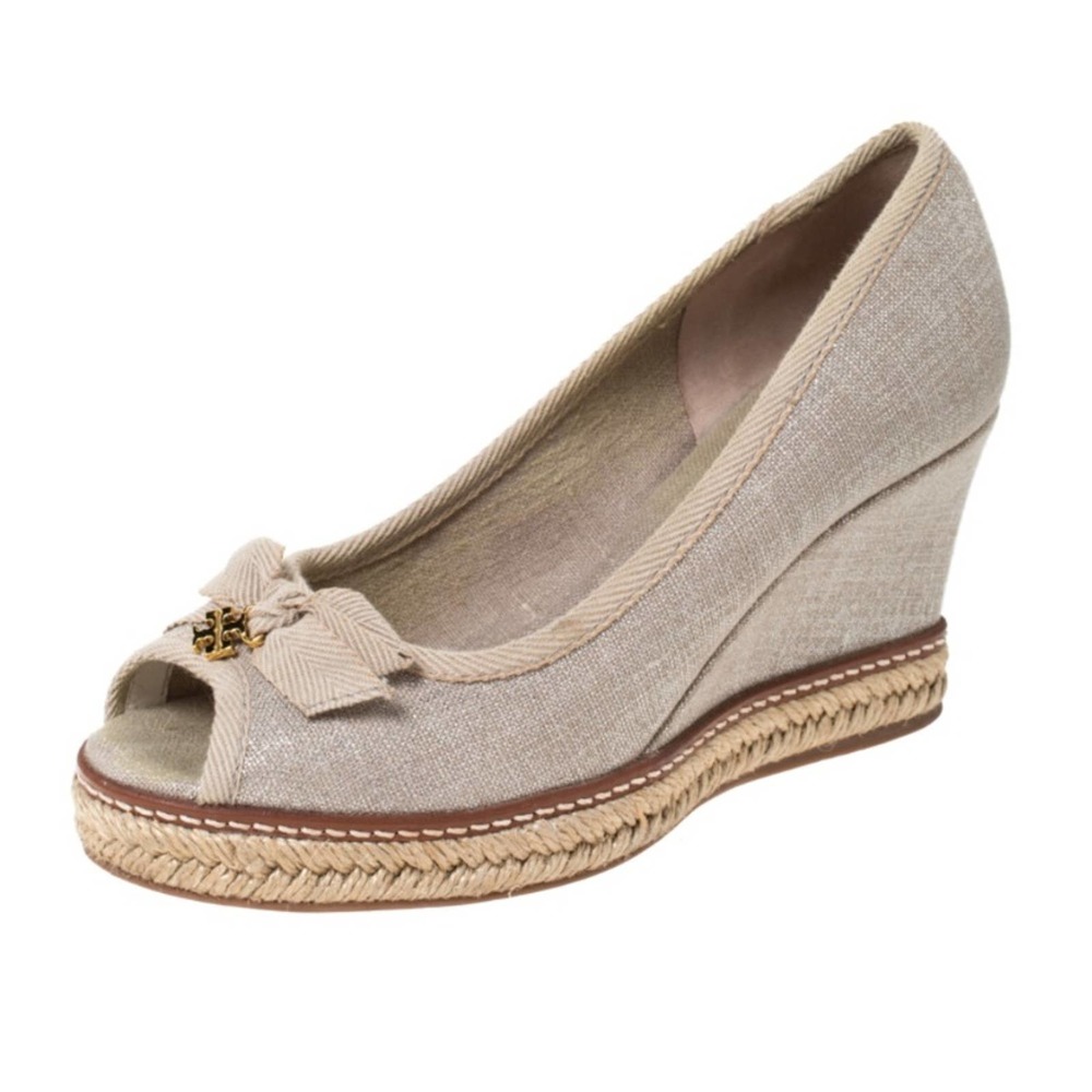 Tory Burch Beige Jackie Bow Espadrille Wedge - Picture 2 of 11